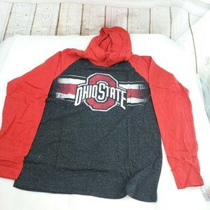 Varsity Mens Black Red Ohio State Authentic Apparel Hooded Pullover T Shirt Sz L